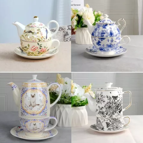 Enchanted Porcelain Cup Set na May Teapot
